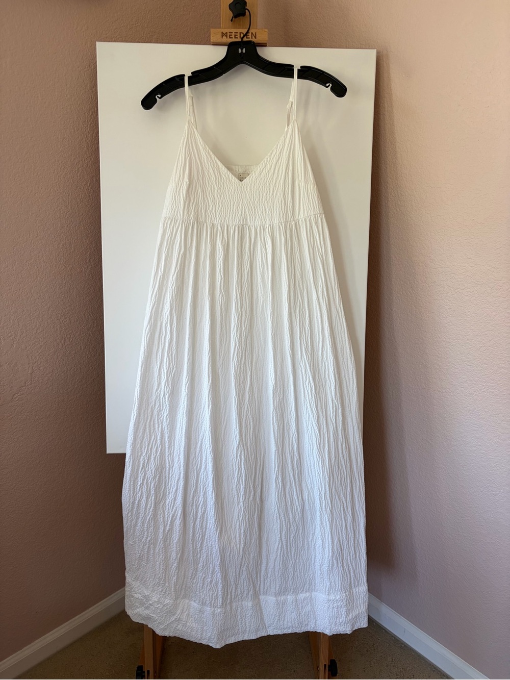 NWOT A New Day White Crinkle Cotton Maxi Dress Pockets Small